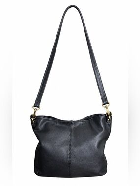 HOBO International Pier Black Leather Crossbody Shoulder Bag Brass Hardware EUC